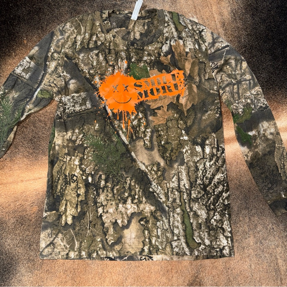 NEW Smile More Shirt-Roman Atwood Paint Splat Orange Logo-Long Sleeve Size Med